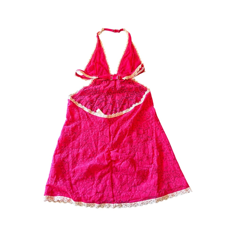 Victoria's Secret Babydoll Hot Pink Floral Lace Halter Chemise Bow Trim S/P - Picture 3 of 6